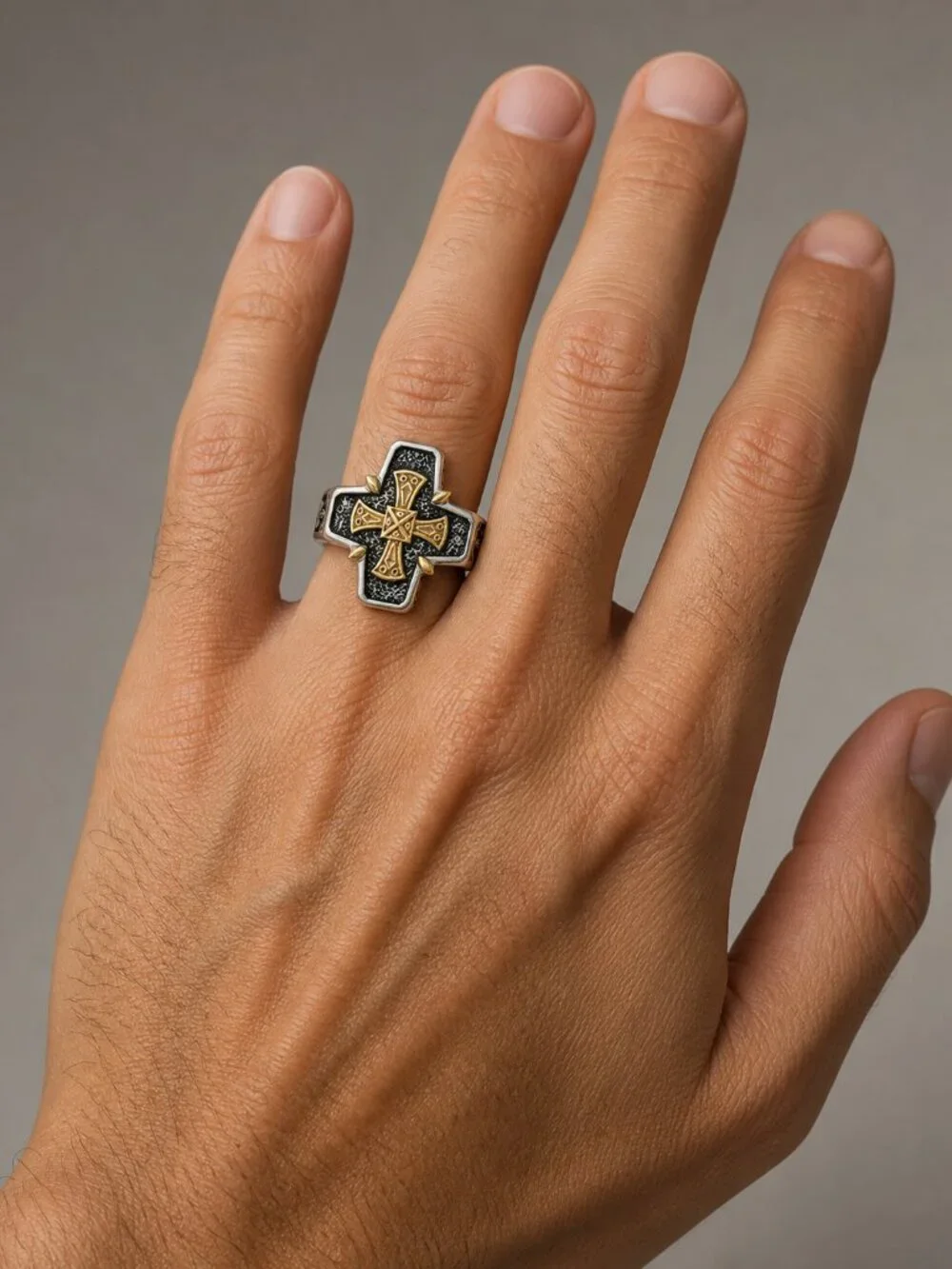 KONSTANTINO 925 Sterling Silver & 18K Gold Starvros Cross Ring Size 10